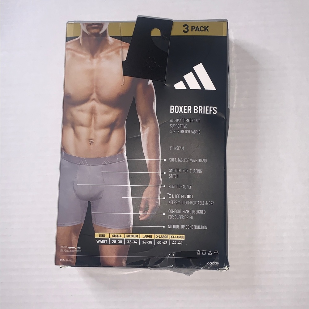 ADIDAS 3-Pack Luxe Comfort Boxer Briefs. Black/Heather Black. Size Large - Picture 8 of 11